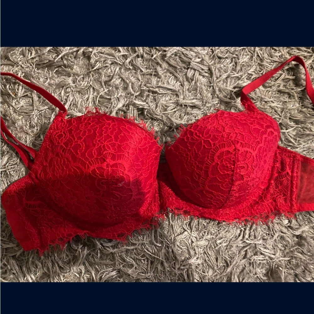 Red lace Victoria’s Secret 32 D bra, brand new, and never worn